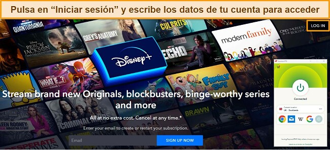 Gu&iacute;a sobre c&oacute;mo ver Disney Plus con una VPN en el navegador: inicio de sesi&oacute;n con ExpressVPN