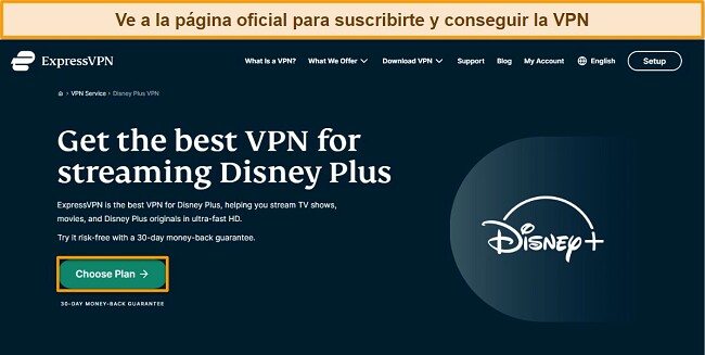 Gu&iacute;a paso a paso de c&oacute;mo ver Disney Plus con una VPN: visita el sitio web de ExpressVPN y reg&iacute;strate en un plan