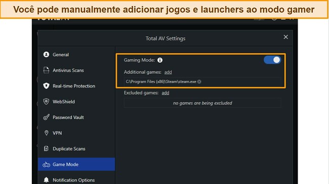 Captura de tela do Modo de Jogo do TotalAV